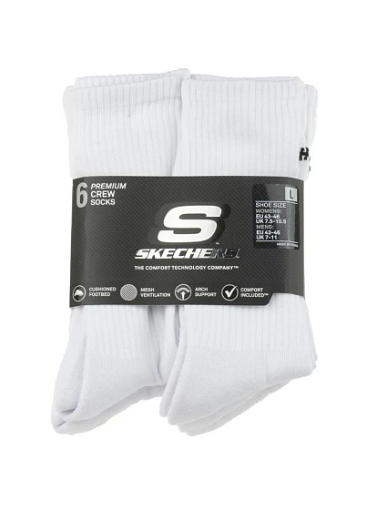 Ponožky Skechers 6pk Core Crew LG S118220-WHT, biele, veľkosť 43–46 Ponožky Skechers 6pk Core Crew LG S118220-WHT, biele, veľkosť 43–46