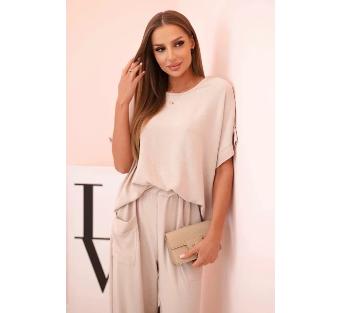 Komplet z viskózy halenka + kalhoty tmavě béžový Komplet z viskózy halenka + kalhoty tmavě béžový