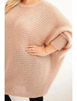 Dámsky sveter Plus Size s mohérovým pončom púdrovo ružová Dámsky sveter Plus Size s mohérovým pončom púdrovo ružová