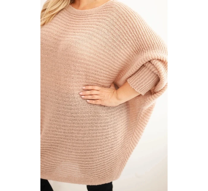 Dámsky sveter Plus Size s mohérovým pončom púdrovo ružová Dámsky sveter Plus Size s mohérovým pončom púdrovo ružová