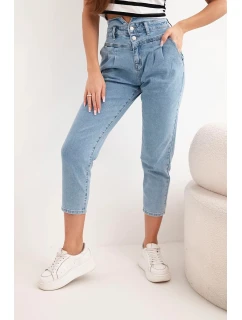 Dámské kalhoty s dvojitým zapínáním  modré model 21951856 - K-Fashion