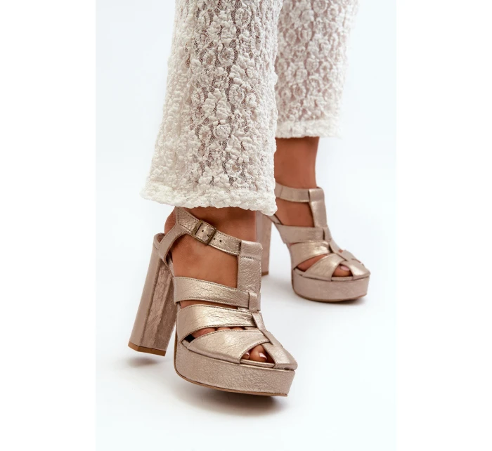 Sandały Damskie Na Słupku Skórzane Maciejka 06050-25 Złote