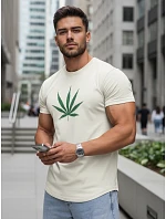 Pánske bavlnené tričko s potlačou ecru FashionStreet RX4948