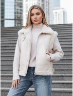 Dámska kožená vesta s ovčou kožou béžová FashionStreet TY5238z