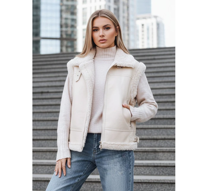 Dámska kožená vesta s ovčou kožou béžová FashionStreet TY5238z