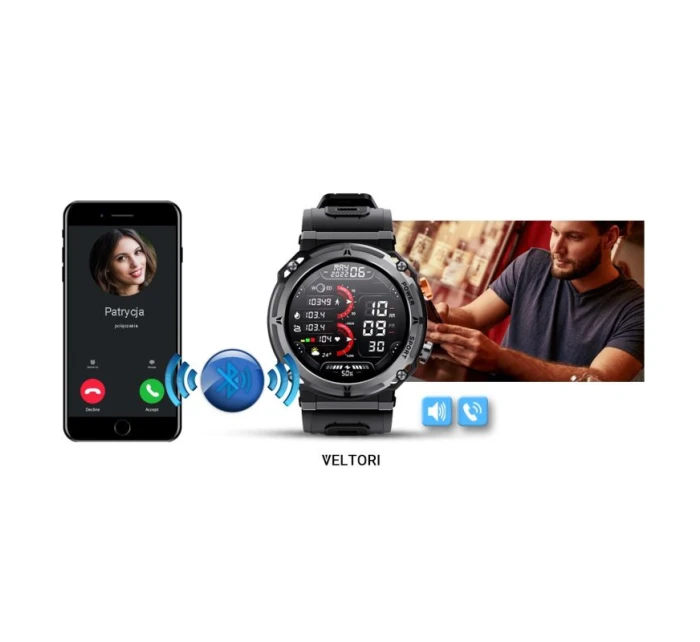 VELTORI VT130-1 Smartwatch Čierny silikónový remienok VELTORI VT130-1 Smartwatch Čierny silikónový remienok