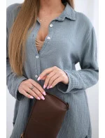 Bavlněná mušelínová košile Plus Size tmavě šedá
