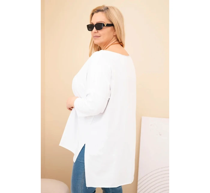 Dámská bavlněná blůza Plus Size asymetrická s náhrdelníkem bílá