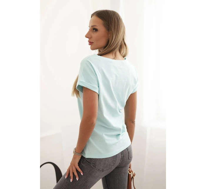 Dámska bavlnená blúzka s ozdobnou potlačou ESL mint