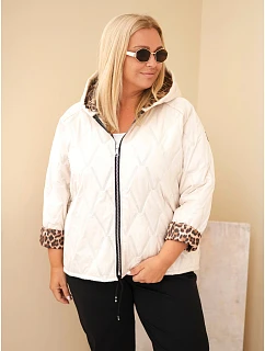 Dámská bunda Plus Size s kapucí a leopardím lemováním béžová světlá
