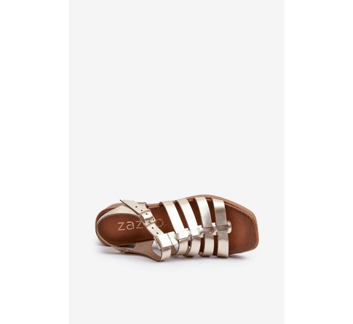 Zazoo 40410 Skórzane Sandały Damskie Złote