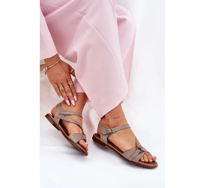 model 21694309 Kožené Dámské Sandály Tmavě Béžové - Zazoo