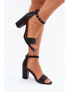 Dámské sandály na podpatku s pleteným pásem černé model 21698564 - EVENTO