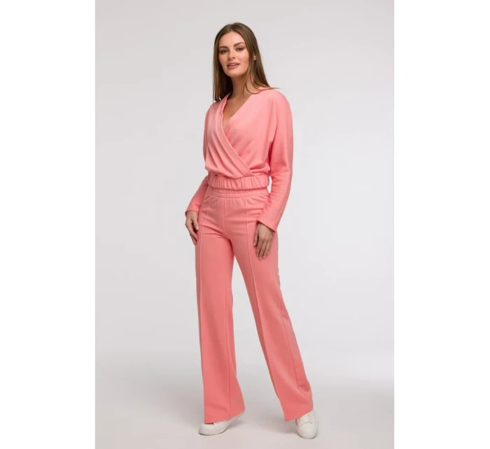 Široké kalhoty s předními  korálová barva model 21047265 - BeWear