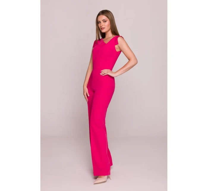 S407 Elegantný overal s asymetrickým výstrihom - ružový S407 Elegantný overal s asymetrickým výstrihom - ružový