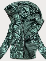 Zelená lesklá dámska bunda s kapucňou (B9575)