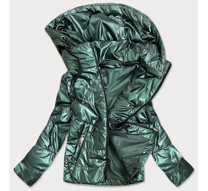 Zelená lesklá dámská bunda s kapucí model 16147495 - S'WEST Zelená lesklá dámská bunda s kapucí model 16147495 - S'WEST