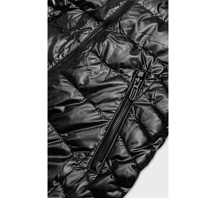 Čierna metalická dámska bunda s kapucňou (W717)