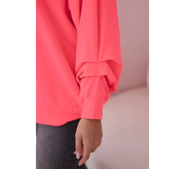 Bavlnená blúzka s mašľou Ružová neónová