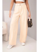 Dámske bavlnené nohavice so širokými nohavicami a opaskom marhuľová