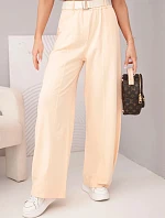 Dámske bavlnené nohavice so širokými nohavicami a opaskom marhuľová