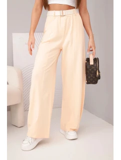 Dámske bavlnené nohavice so širokými nohavicami a opaskom marhuľová