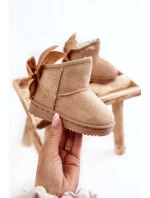 Dziewczęce Ocieplane Śniegowce Z Kokardkami Beżowe Meriva Dziewczęce Ocieplane Śniegowce Z Kokardkami Beżowe Meriva