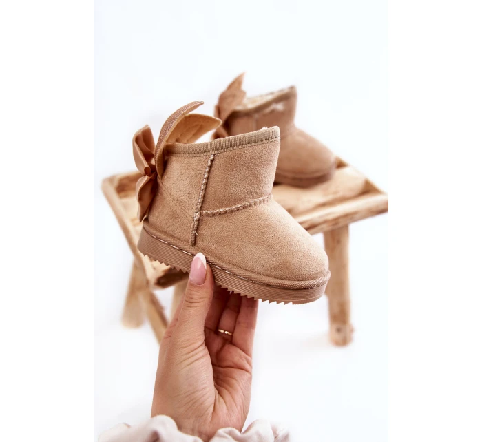 Dziewczęce Ocieplane Śniegowce Z Kokardkami Beżowe Meriva Dziewczęce Ocieplane Śniegowce Z Kokardkami Beżowe Meriva