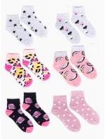 Yoclub Dievčenské bavlnené ponožky Vzory Farby 6-pack SKA-0023G-AA00-002 Viacfarebné