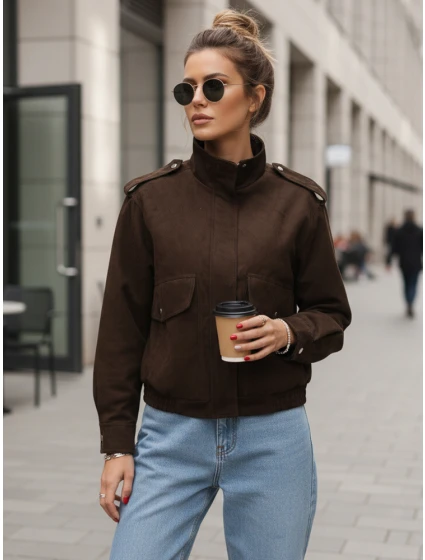 FashionStreet dámska semišová bomber bunda v čokoládovej farbe TY5571 FashionStreet dámska semišová bomber bunda v čokoládovej farbe TY5571