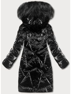 Čierna dámska zimná bunda s kapucňou (H-1105/01)