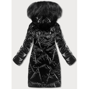 Čierna dámska zimná bunda s kapucňou (H-1105/01)