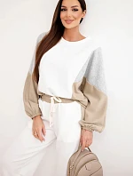 Dámska súprava s voľnou mikinou a širokými nohavicami camel