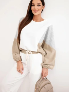 Dámska súprava s voľnou mikinou a širokými nohavicami camel