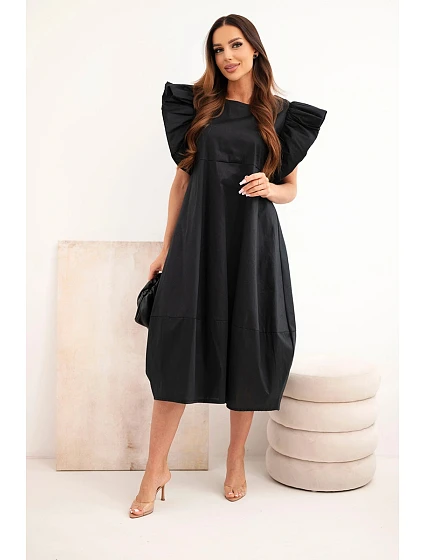 Dámské bavlněné šaty s model 22170751 rukávem černá - K-Fashion