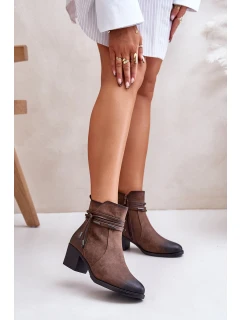 Botki Damskie Na Słupku Ocieplane Brązowe Lobina