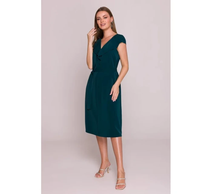 S411 Šaty bez rukávov s volánovým výstrihom - zelené S411 Šaty bez rukávov s volánovým výstrihom - zelené