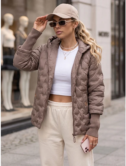 Kurtka damska pikowana z kapturem beżowa model 22341106 - FashionStreet