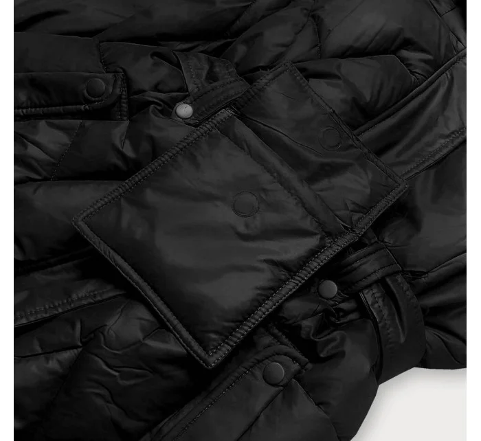 Čierna páperová bunda so stojatým golierom a kapucňou (ag2-j82)