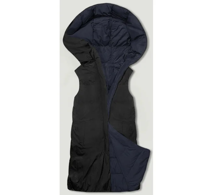 Tmavo modro-čierna obojstranná dlhá dámska vesta (V723) Tmavo modro-čierna obojstranná dlhá dámska vesta (V723)