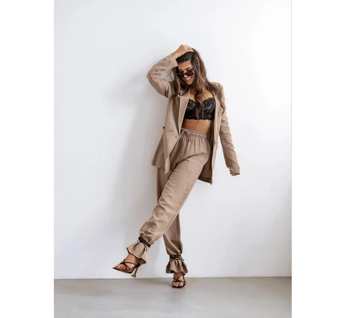 Dámsky oblek cappuccino s ľanom (VE48) Dámsky oblek cappuccino s ľanom (VE48)