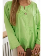 Košeľová blúzka s vyšívaným vzorom jasne zelená Košeľová blúzka s vyšívaným vzorom jasne zelená