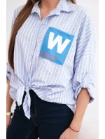 Dámska bavlnená košeľa s opaskami a kravatami modrá