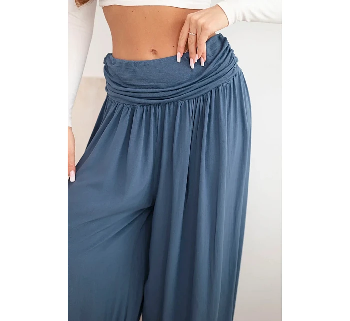 Dámske viskózové nohavice so širokými nohavicami a džínsovým vzorom