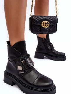 Skórzane Zdobione Botki Na Płaskim Obcasie I Platformie S.Barski MR870-46 Czarne