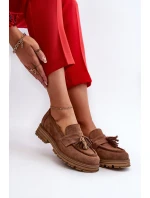 Zazoo 3469 Zamszowe Mokasyny Damskie Z Frędzlami Brązowe