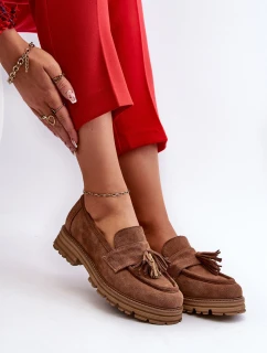 Zazoo 3469 Zamszowe Mokasyny Damskie Z Frędzlami Brązowe
