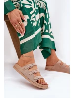 Klapki Damskie Z Paskami I Klamrami Beżowe Uliri