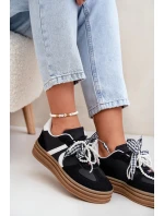 Sneakersy Damskie Na Platformie Z Ozdobami Czarne Vinness