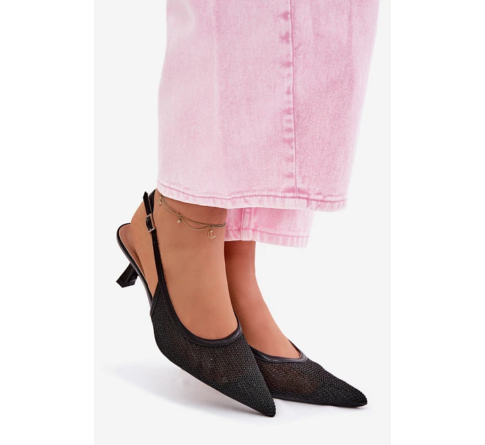 Síťové Sandály na Tenko Podpatku Černé Calora